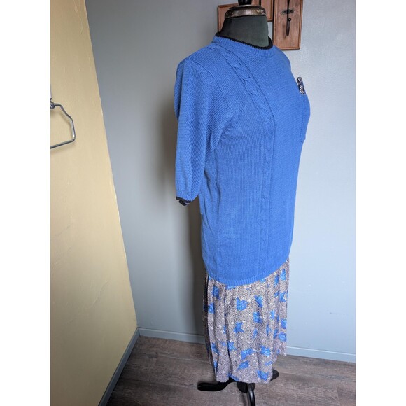 Vintage 80s Sweater Dress, Blue Two Piece Sweater and Dress - Picture 2 of 10